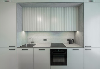 Fototapeta premium Scandinavian Style Cozy Modern Open Bright Minimalism Kitchen Home Interior.
