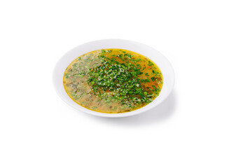 Warm bowl of flavorful soup topped with fresh herbs for satisfying meal