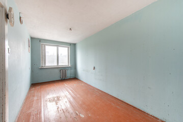 Living room in bad condition. Dirty Room. Old Soviet Russian Poor Interior.