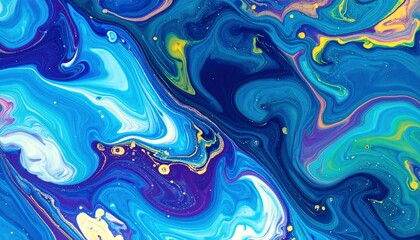 Obraz premium Fluid Art - Swirling Blues and Golds in Abstract Motion.