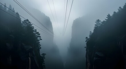 Foggy forest landscape mountain valley trees nature scenery