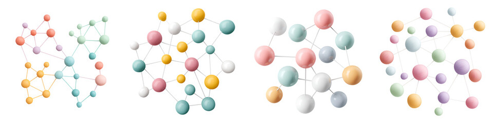 Obraz premium Abstract Network Connection: Colorful Spheres and Lines on White Background