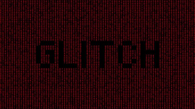 Binary glitch animation with digital distortion and matrix code