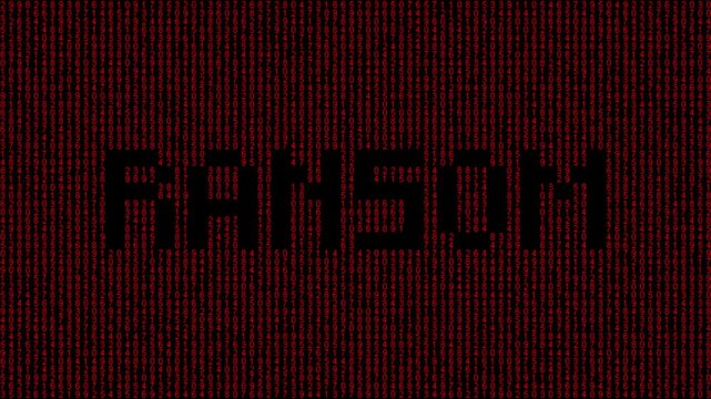 Binary ransom attack animation with encrypted digital data