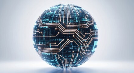 Glowing circuit board globe with intricate network lines