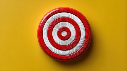 Bright and Colorful Circular Target with Red and White Stripes on Yellow Background