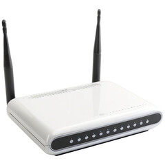 Modern white wireless router with dual antennas providing seamless home network connectivity