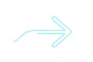 Bright blue neon arrow sign, highlighting concepts of navigation, next, forward, and progress, isolated element