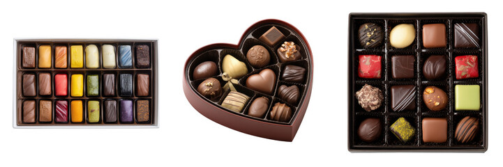 Set of Assorted gourmet chocolates in beautiful boxes. isolated on a transparent background.