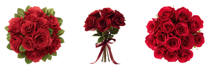 Set of Beautiful red roses in elegant arrangements. isolated on a transparent background.