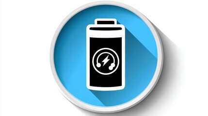 Modern Battery Icon with Charging Symbol on a Bright Blue Circular Background for Energy and Power Concepts