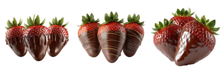 Set of Decadent chocolate-covered strawberries display. isolated on a transparent background.