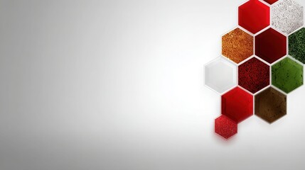 Colorful geometric honeycomb pattern with various textures and shades creating a modern abstract background for design projects