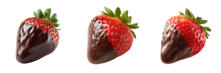 Set of Delicious chocolate dipped strawberries arranged. isolated on a transparent background.