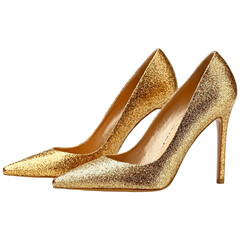 Obraz premium Luxurious gold glitter stiletto high heels displayed elegantly with subtle texture