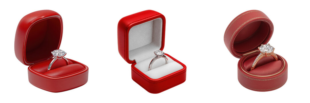 Set of Elegant red ring boxes for special occasions. isolated on a transparent background.