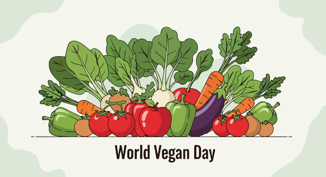 Vibrant assortment of fresh vegetables celebrating world vegan day - Powered by Adobe