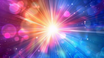 Bright light burst with multi-coloured beams and bokeh effects.
Used for creative, energy, light shows and dynamic events.