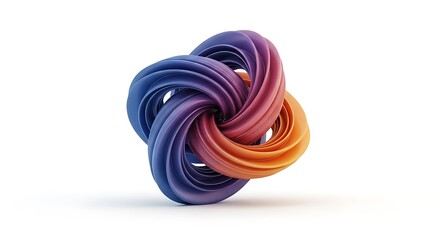 A vibrant, three-dimensional abstract form, composed of intertwined rings with a smooth gradient transition of colors, isolated on a white backdrop