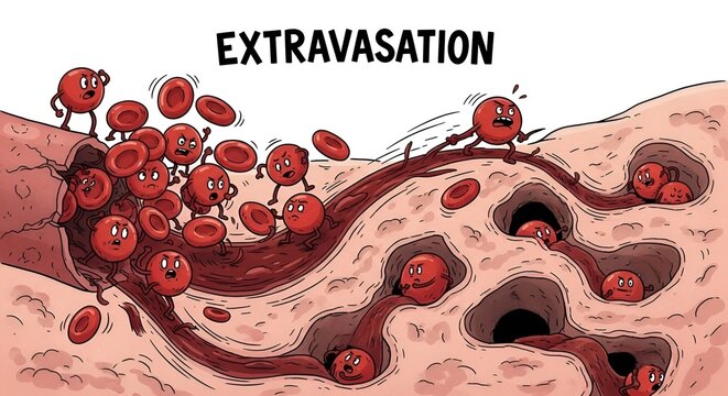 Extravasation: Red Blood Cells Leaking from Blood Vessel