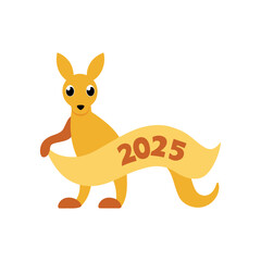 cute kangaroo jumping with a golden ribbon banner of joy
