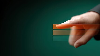 Elegant Hand Reaching Towards Interactive Digital Interface with Colorful Buttons on Green Background