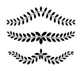 Black Laurel Wreath and Leafy Branch Decorative Elements