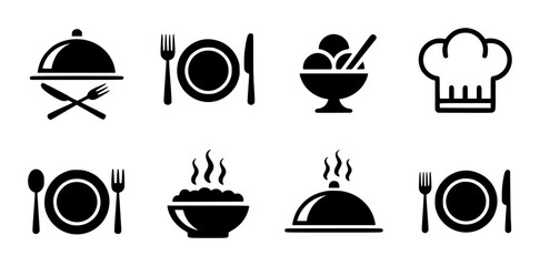 Collection of Black and White Food and Dining Icons