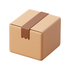 Fototapeta premium A simple brown cardboard shipping box sealed with tape isolated on a transparent background presented in a clean 3d rendering