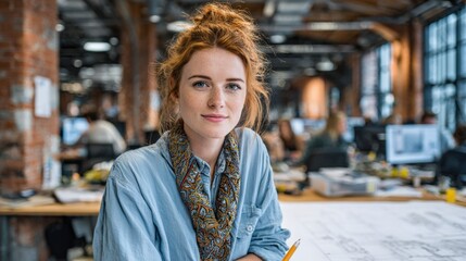 Confident Young Woman in Modern Office Environment Smiling at the Camera with Positive Attitude