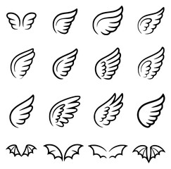 Collection of Stylized Angel and Bat Wings Icons
