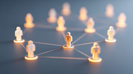 Conceptual visualization of social network connections with glowing figures representing communication and interaction among individuals in a digital space