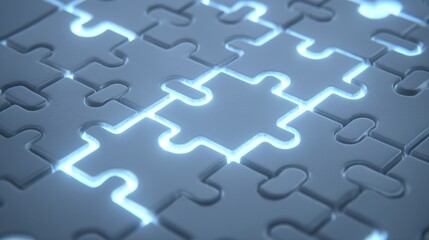 Puzzle Pieces with Glowing Edges on a Soft Gradient Background Emphasizing Connection and Problem-Solving Concepts in a Modern Design