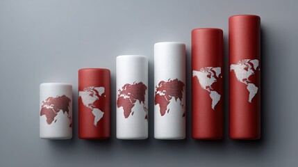 Colorful Bar Graphs Representing Global Growth and Data Analysis with World Map Design