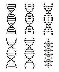 Six Stylized DNA Double Helix Illustrations in Black and White