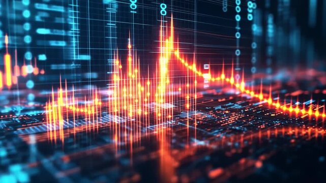 Digital Pulse: An abstract representation of pulsating data streams, glowing in dynamic orange and blue hues. The image showcases the intricate flow of digital information within a complex network. - Powered by Adobe