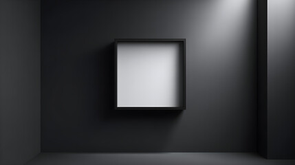 Minimalist mock up with empty frame on dark wall for creative design and display purposes