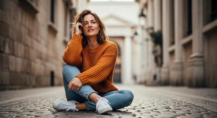 young woman sitting on the stairs