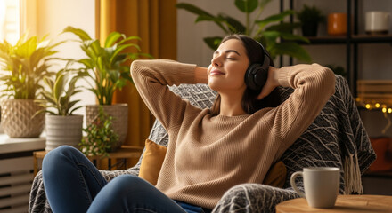 young woman sitting on sofa