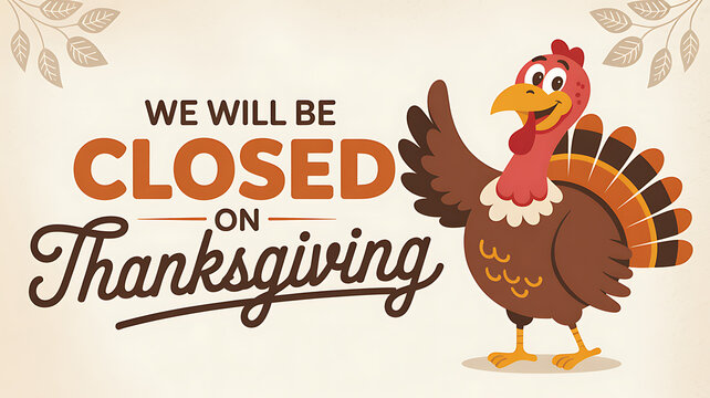 We will be closed on thanksgiving holiday announcement featuring a cartoon turkey. Generative AI