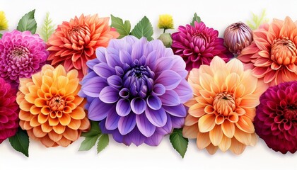 Seamless Floral Border With Colorful Dahlias Spring Floral Garden Border Design Vector Illustration Generative Ai