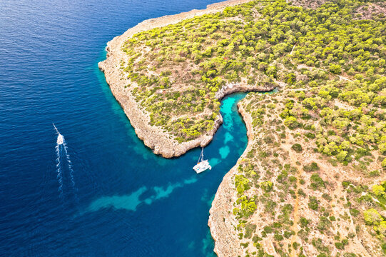Island of Mallorca. Cala Beltran sailing beach aerial view