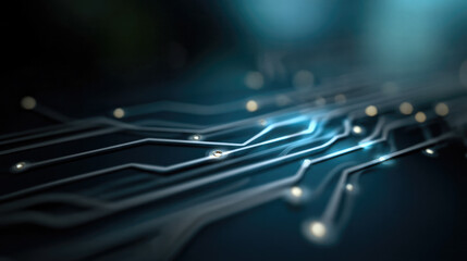 Futuristic glowing circuit board with cyan digital lines, abstract technology background, innovation and connectivity concept