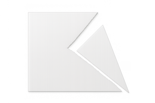 Abstract geometric paper cut shapes creating a dynamic composition with transparent background