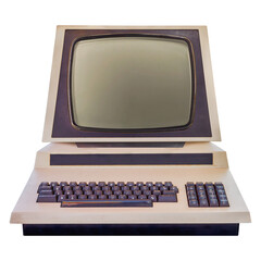 Vintage brown with beige eighties desktop personal computer with crt display