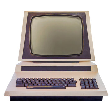 Vintage brown with beige eighties desktop personal computer with crt display