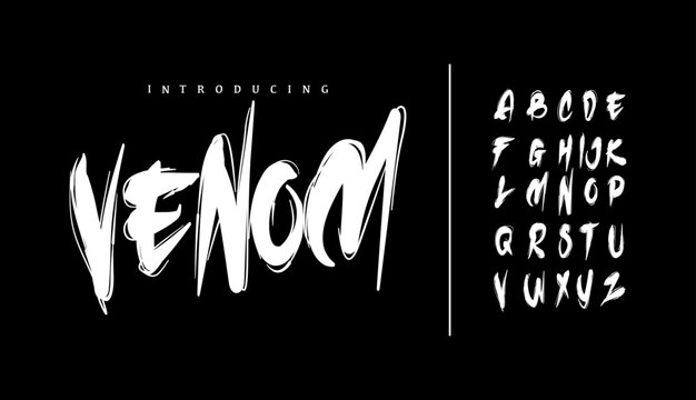 venom font alphabet design, suitable for technology, poster, headline, logotype and creative design. Vector Illustration. Brust style with rough and grunge