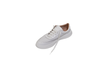 one white sneakers isolated, summer leather sneakers with holes on a white background
