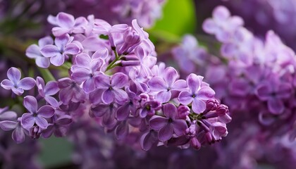 Close Up Of Semi Double Purple Lilac Flowers In Half Bloom Syringa Vulgaris