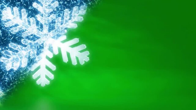 Green Screen snowflake wipe transition scene 3 with distortion, overlay, glitch, static noise, scan lines on black background, 4k animated video loop
